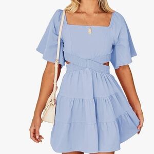 Velvet Blue Smocked Ruffled Mini Sundress